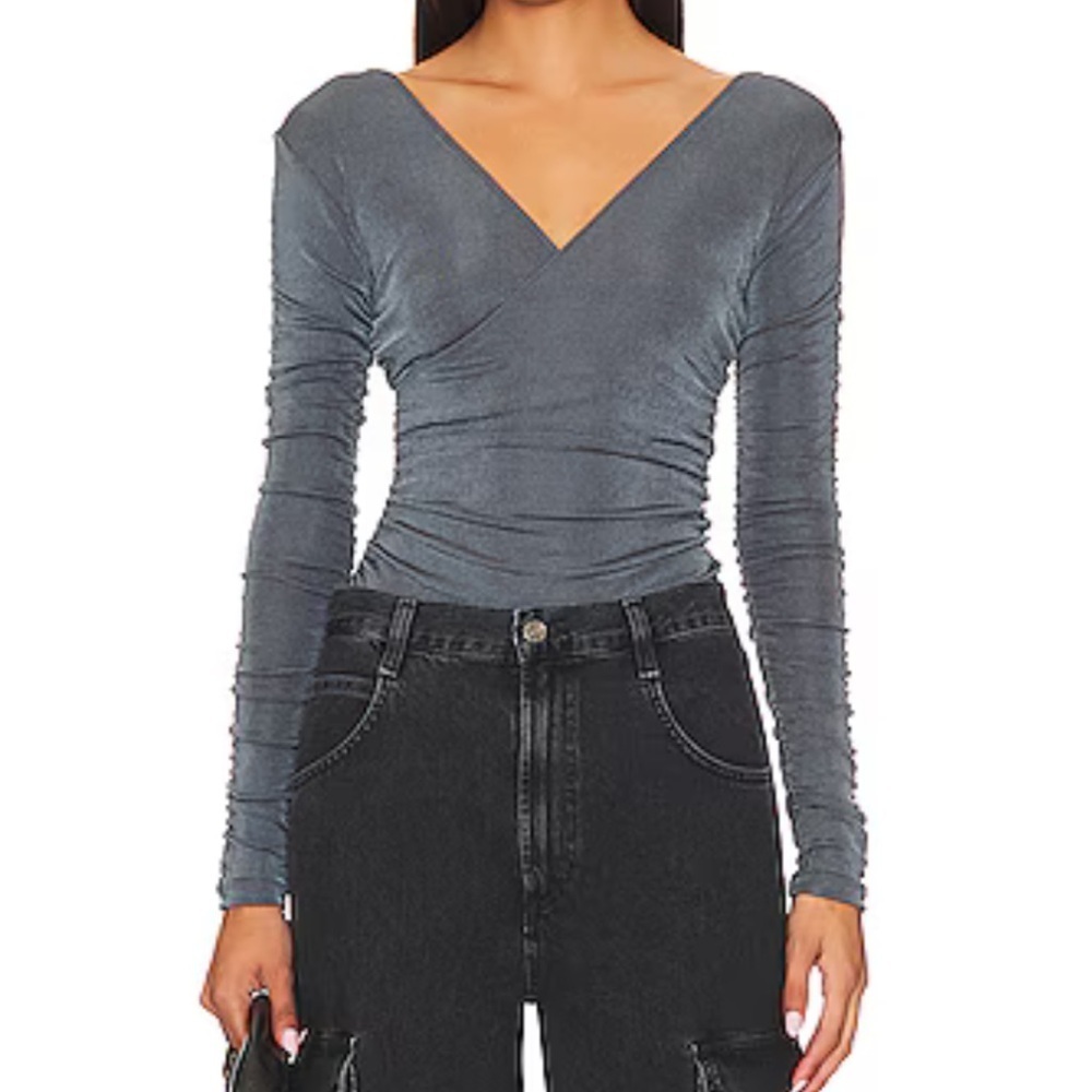 Intimately Free People Reya Ruched Bodysuit Womens Large Storm Water Blue NWT
